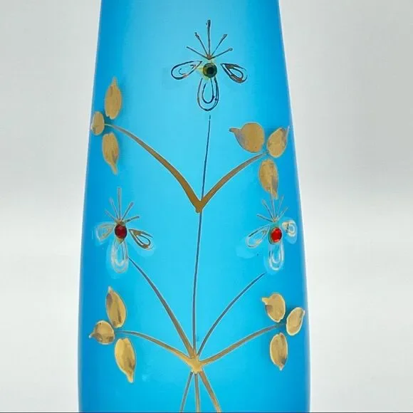 Vintage Norcrest Frosted Bud Vase Hand Painted Gold Edge MCM - Picture 2 of 9